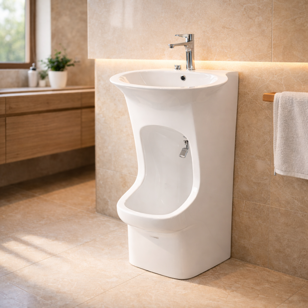 Smart Dual-Level Ceramic Wudu Basin with Mixer & Fittings