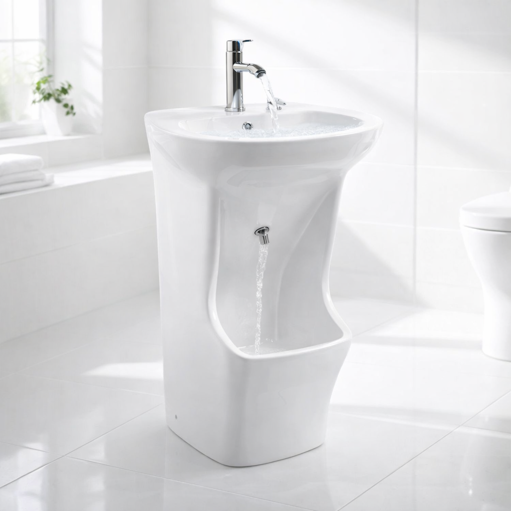 Smart Dual-Level Ceramic Wudu Basin with Mixer & Fittings